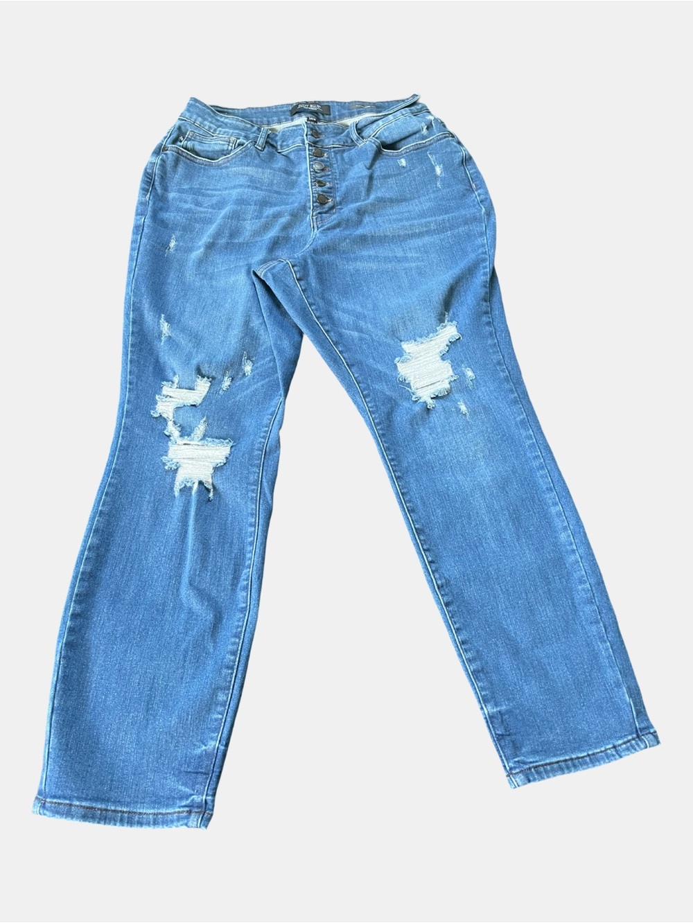 Judy Blue Jeans Womens 14W Boyfriend Fit Distressed Button Fly Stretch Denim